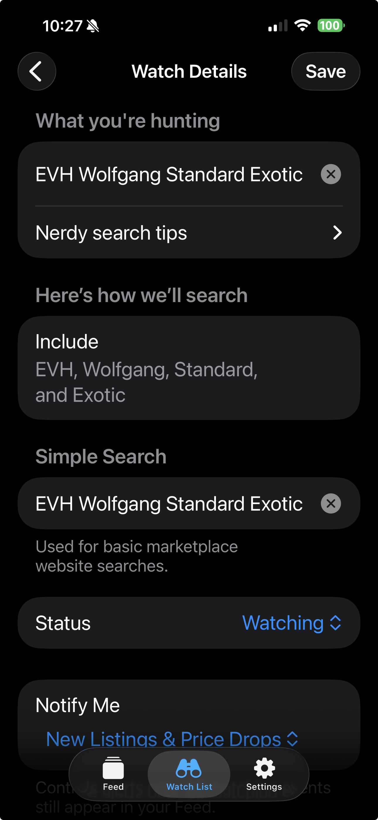 Gear Nerd Watch Details for an EVH Wolfgang Standard Exotic watch